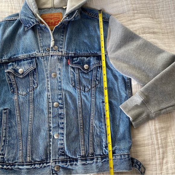 Levi’s Women's Hybrid Denim Hoodie Trucker Jacket Blue Gray 100% Cotton size S - Picture 7 of 10